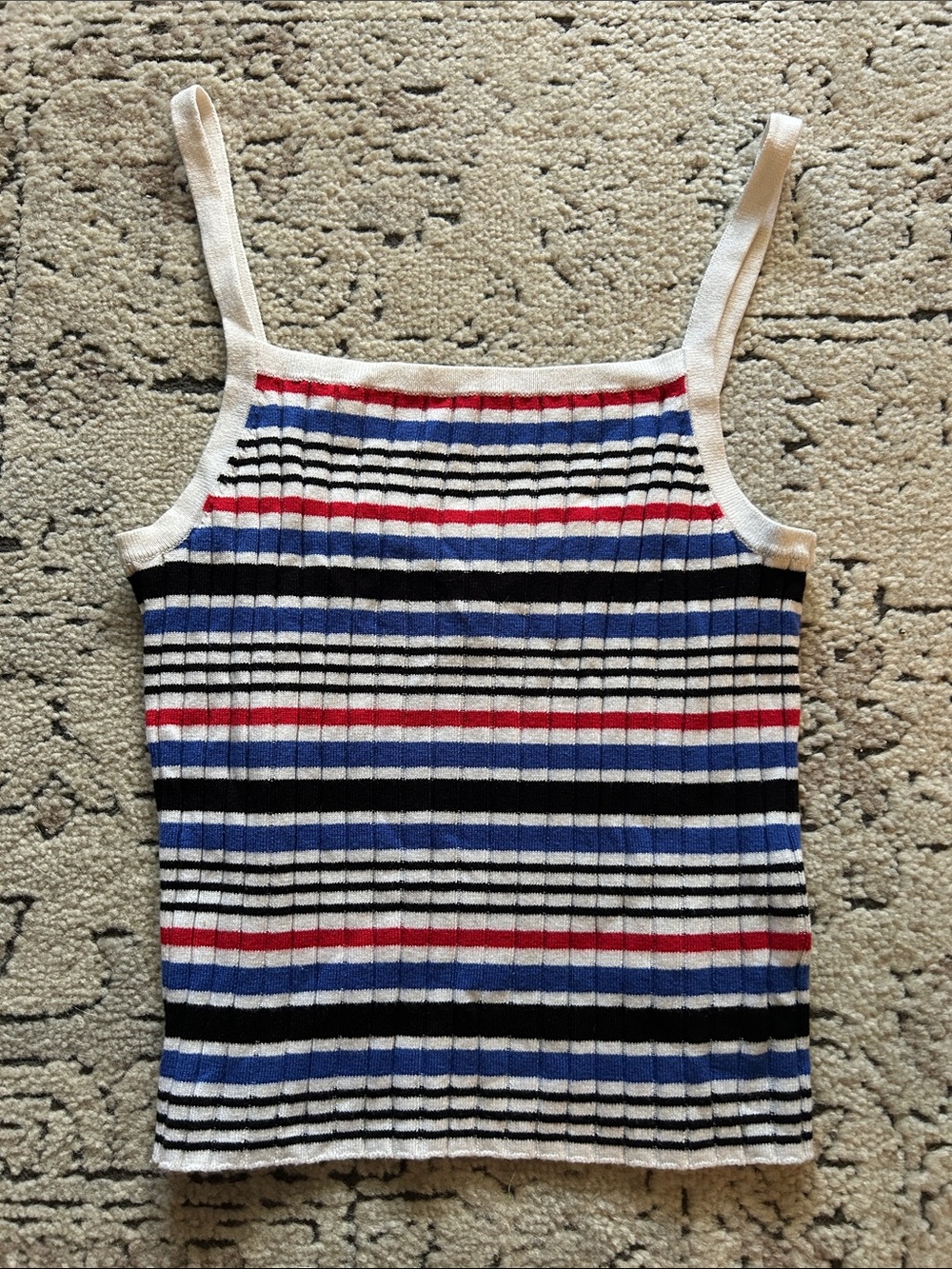 H&M Striped Ribbed Crop Tank Top in Cream, Blue, Black & Red